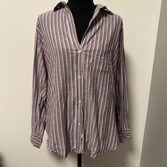 *GRAYSON* Red White & Blue Striped Long Sleeve Button Down Size 4 (Small) - Picture 1 of 8